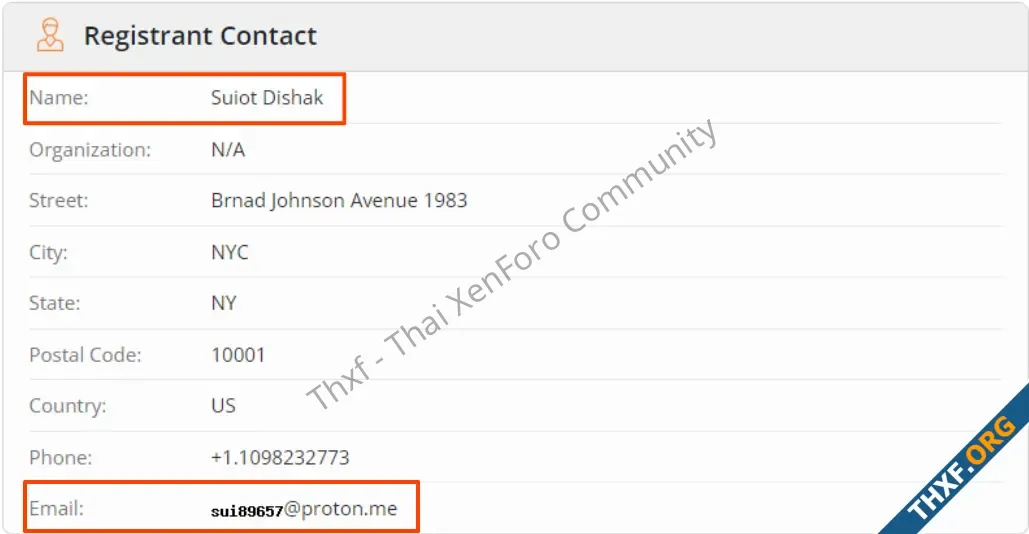 alt=ภาพที่ 4 ข้อมูล Registrant Contact ที่พบจากการตรวจสอบข้อมูลใน Whois record