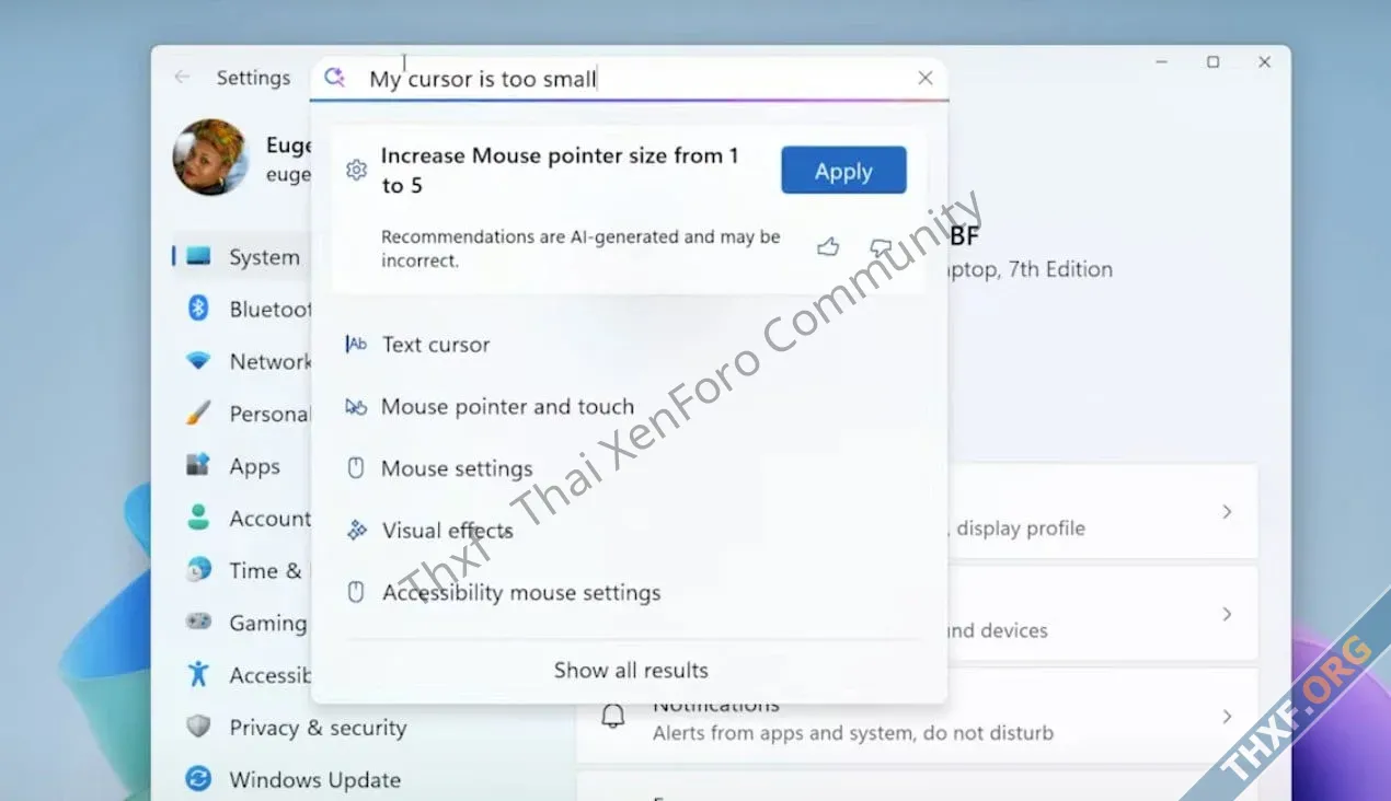 Settings ของ Windows 11 จะเพิ่มฟีเจอร์ค้นหาพลัง AI กดเปลี่ยนค่าได้ทันที-1.webp