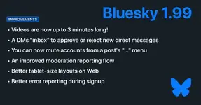 Bluesky เพิ่มความยาววิดีโอที่รองรับสูงสุดเป็น 3 นาที