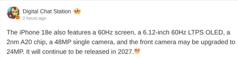 iPhone 18e ลุ้นอัปเกรดกล้องหน้าใหม่ 24MP คาดใช้ชิป A20 ขนาด 2nm แต่จอยัง 60Hz เหมือนเดิม-2.webp iPhone 18e ลุ้นอัปเกรดกล้องหน้าใหม่ 24MP คาดใช้ชิป A20 ขนาด 2nm แต่จอยัง 60Hz เหมือนเดิม-2.webp