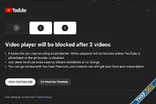 YouTube เริ่มเอาจริงแล้ว บล็อคไม่ให้เล่นคลิป หากใช้ตัวบล็อคโฆษณาที่เบราว์เซอร์